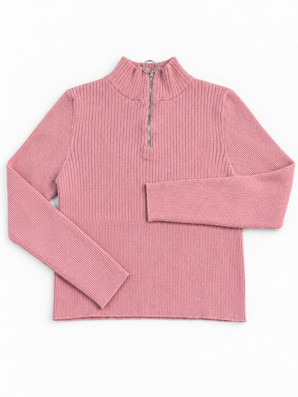 Love Tree Juniors Large Dusty Rose Ribbed Half Zip Sweater Ring Pull